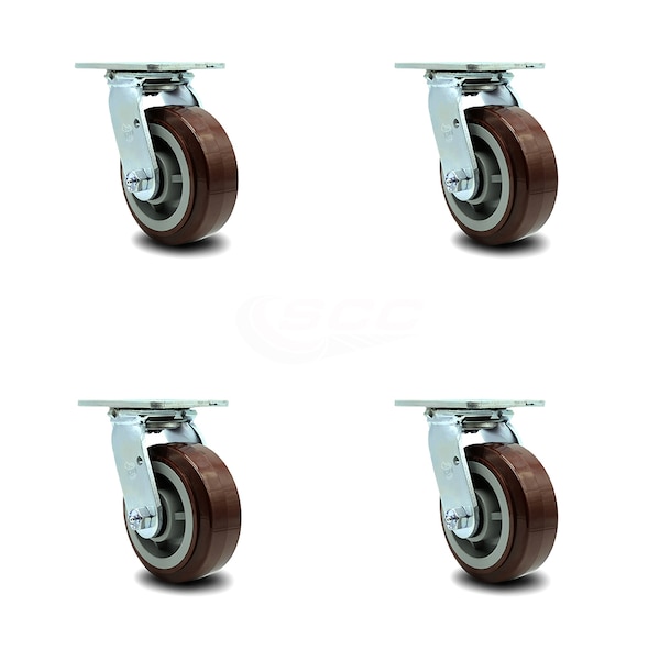 5 Inch Polyurethane Wheel Swivel Caster Set with Roller Bearing